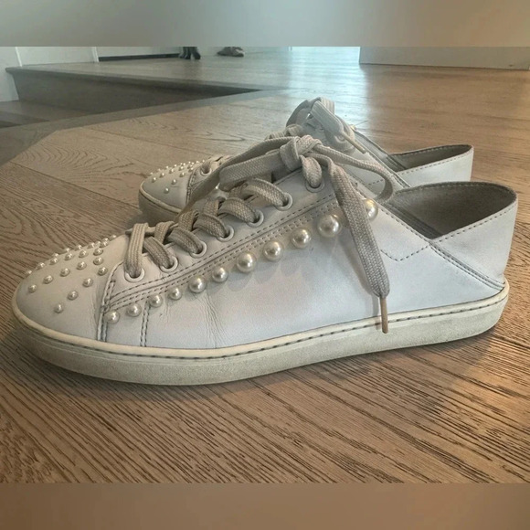 Stuart Weitzman Goldie Convertible Leather Sneakers White Pearl size 38 - Picture 6 of 10